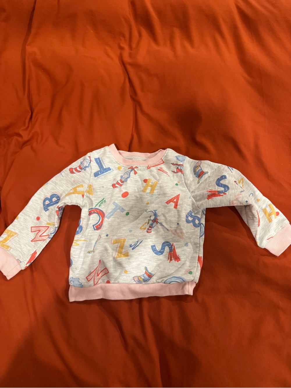 Dr Suess 3T Alphabet Print Sweatshirt - Pink Trim